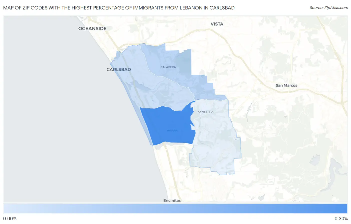 Zip Codes with the Highest Percentage of Immigrants from Lebanon in Carlsbad Map