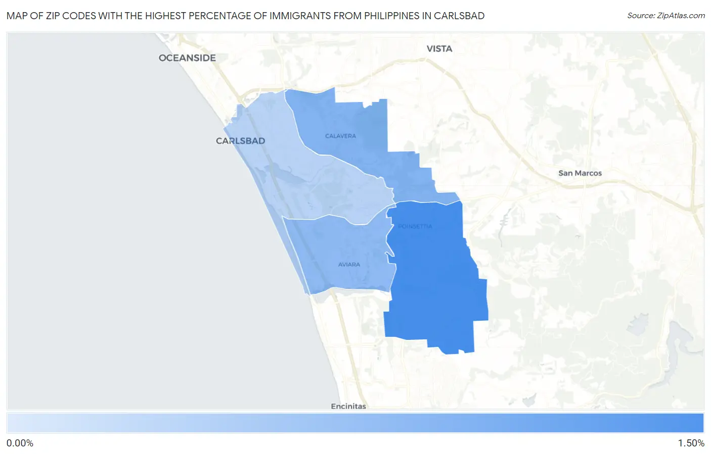 Zip Codes with the Highest Percentage of Immigrants from Philippines in Carlsbad Map