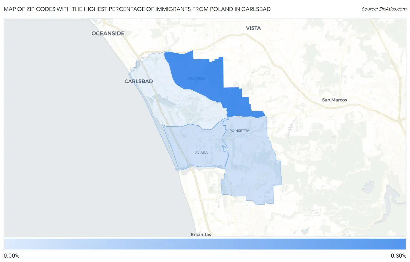 Zip Codes with the Highest Percentage of Immigrants from Poland in Carlsbad Map