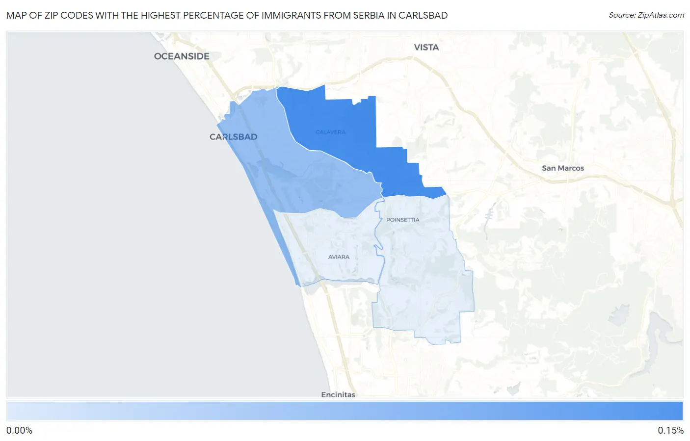 Zip Codes with the Highest Percentage of Immigrants from Serbia in Carlsbad Map