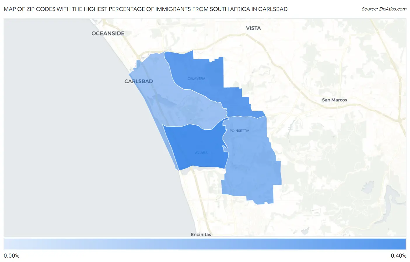 Zip Codes with the Highest Percentage of Immigrants from South Africa in Carlsbad Map