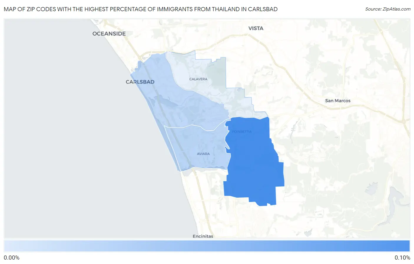 Zip Codes with the Highest Percentage of Immigrants from Thailand in Carlsbad Map