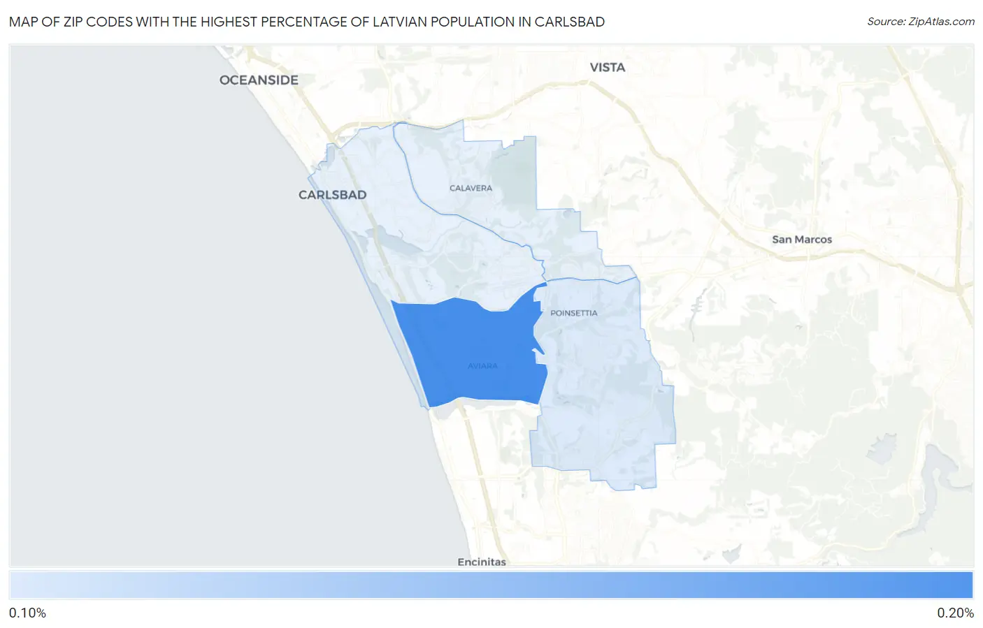 Zip Codes with the Highest Percentage of Latvian Population in Carlsbad Map