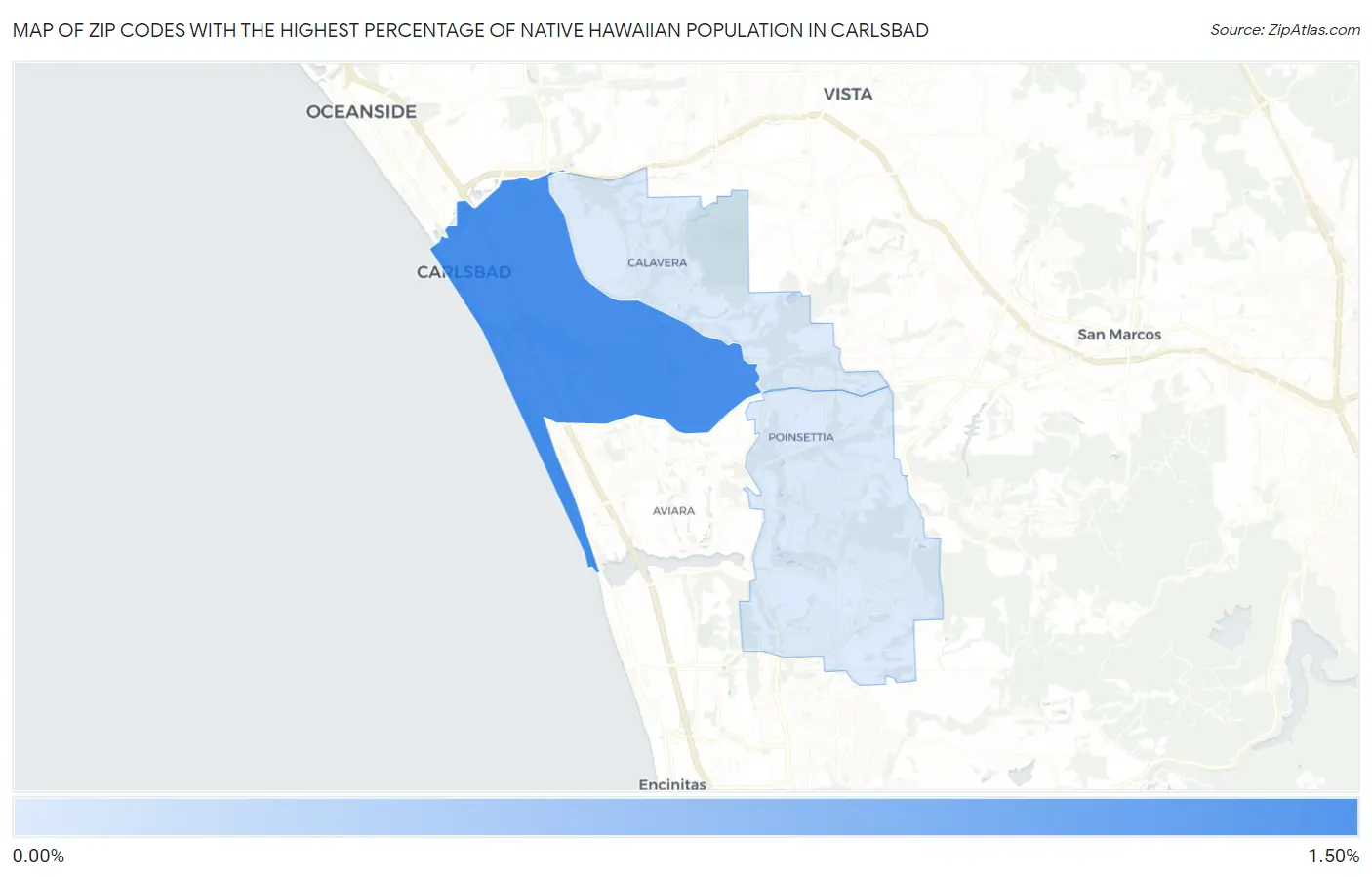 Zip Codes with the Highest Percentage of Native Hawaiian Population in Carlsbad Map