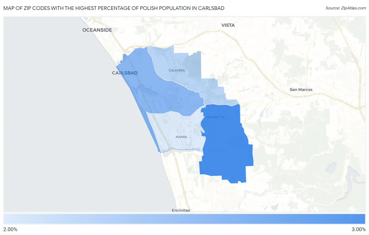Zip Codes with the Highest Percentage of Polish Population in Carlsbad Map
