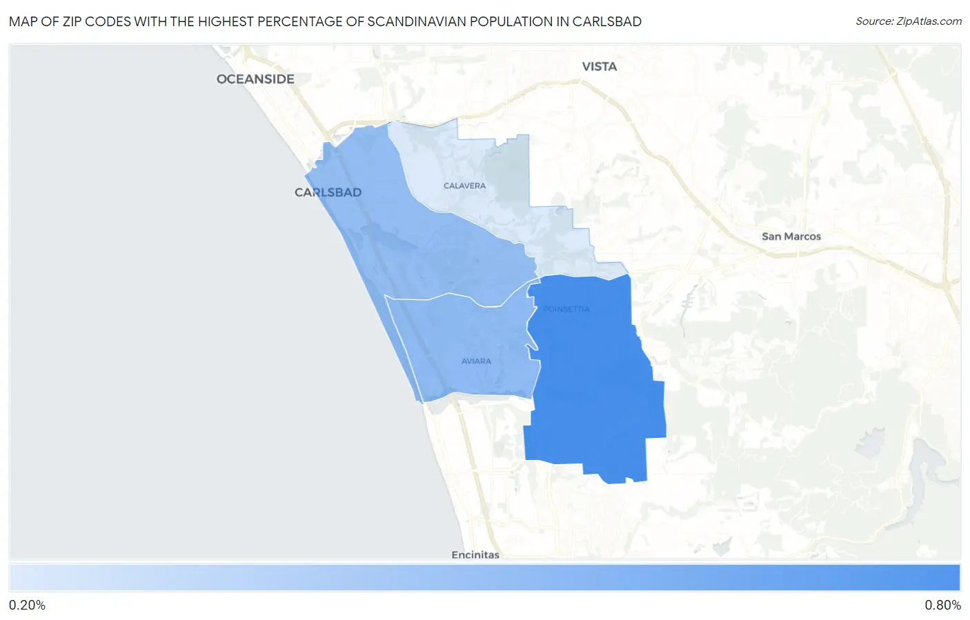 Zip Codes with the Highest Percentage of Scandinavian Population in Carlsbad Map