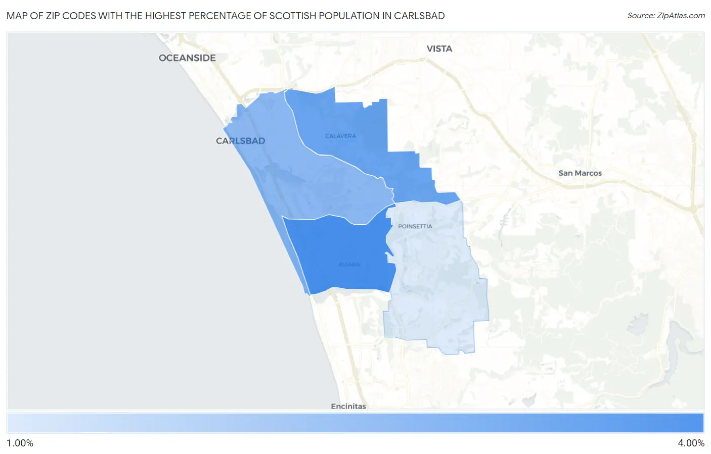Zip Codes with the Highest Percentage of Scottish Population in Carlsbad Map