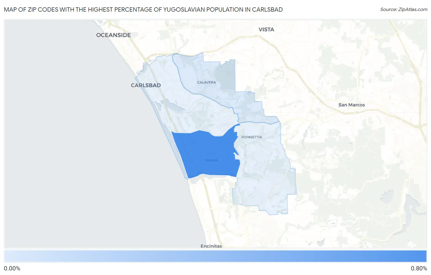 Zip Codes with the Highest Percentage of Yugoslavian Population in Carlsbad Map