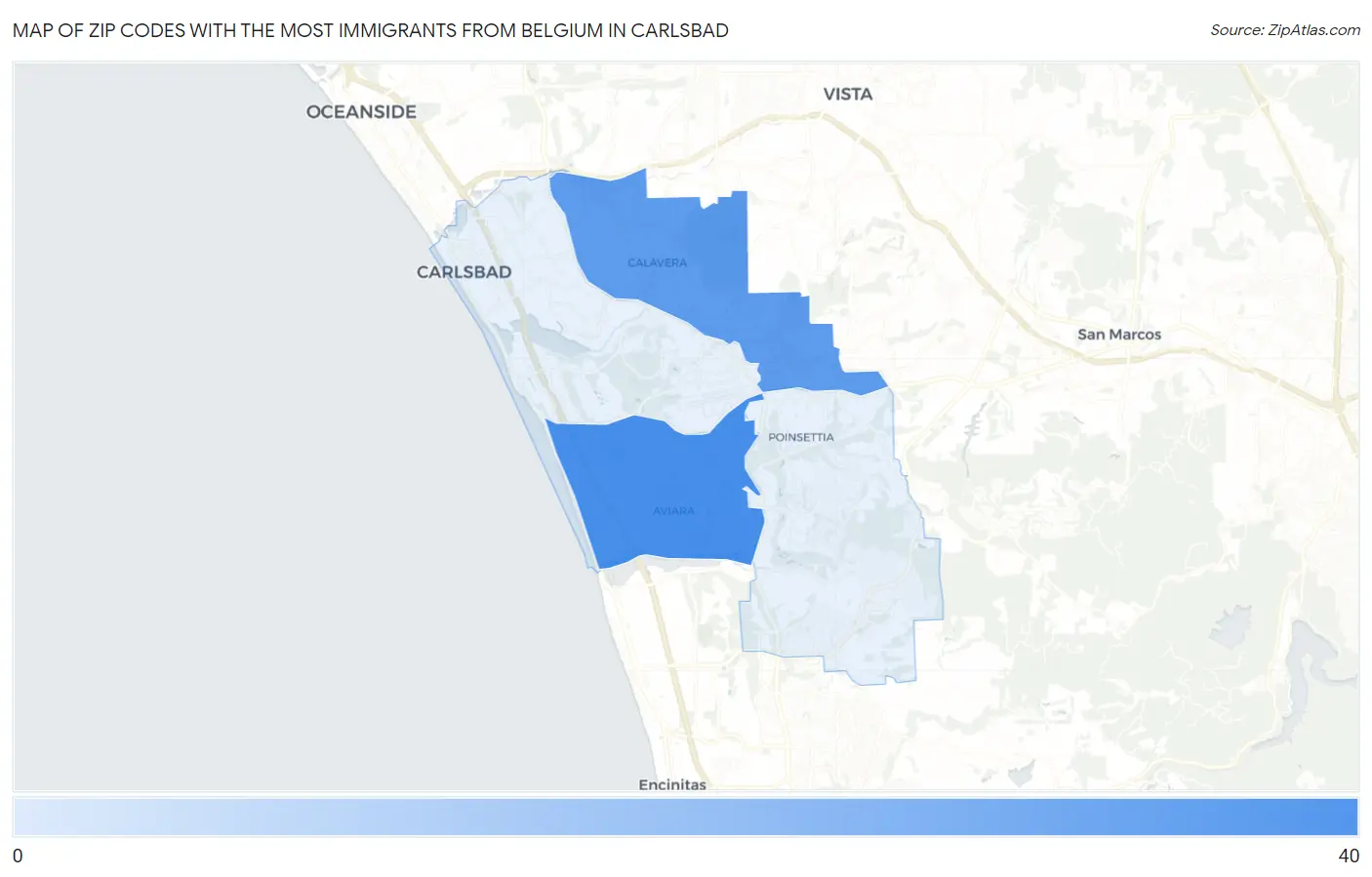 Zip Codes with the Most Immigrants from Belgium in Carlsbad Map