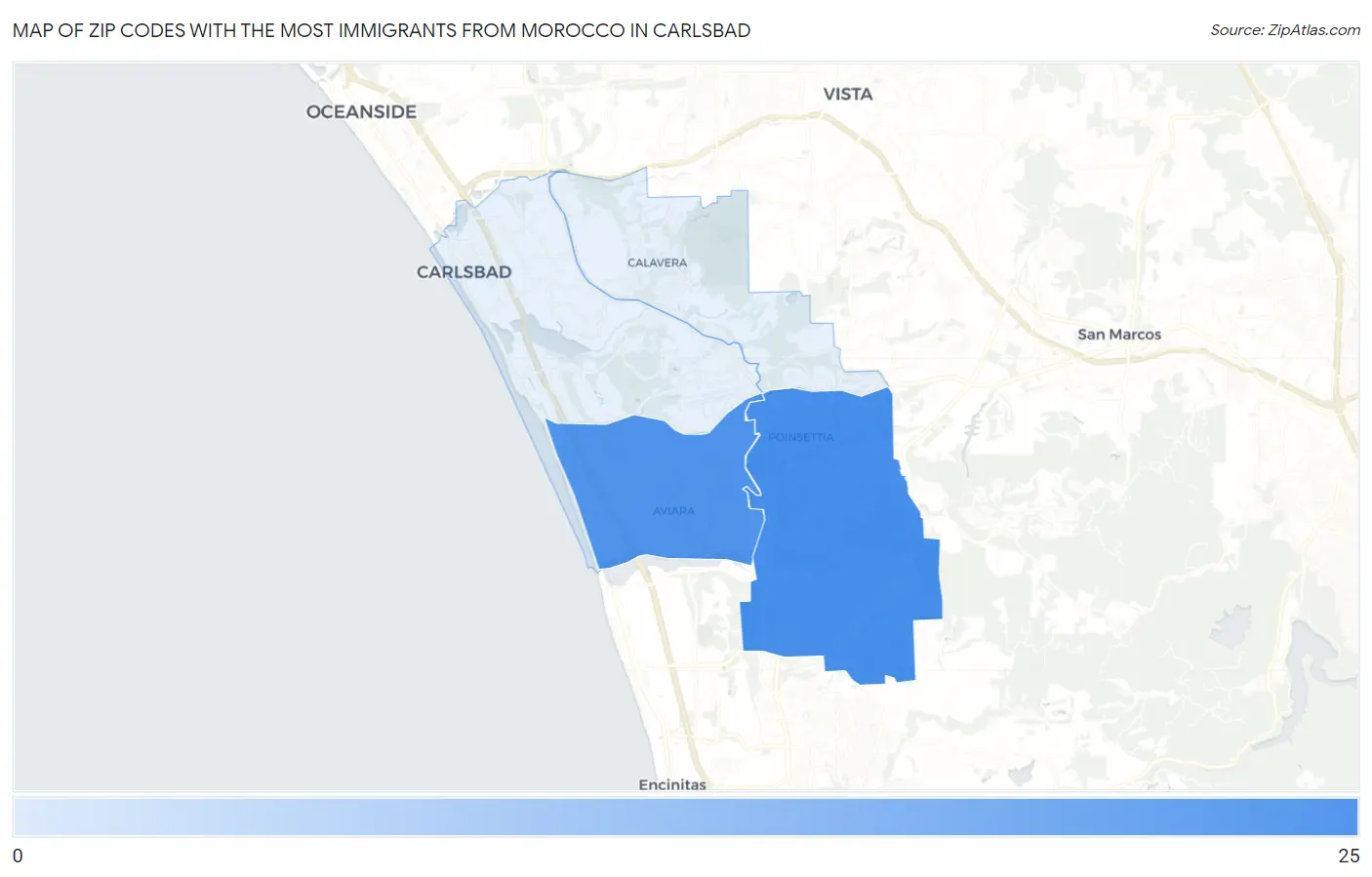Zip Codes with the Most Immigrants from Morocco in Carlsbad Map