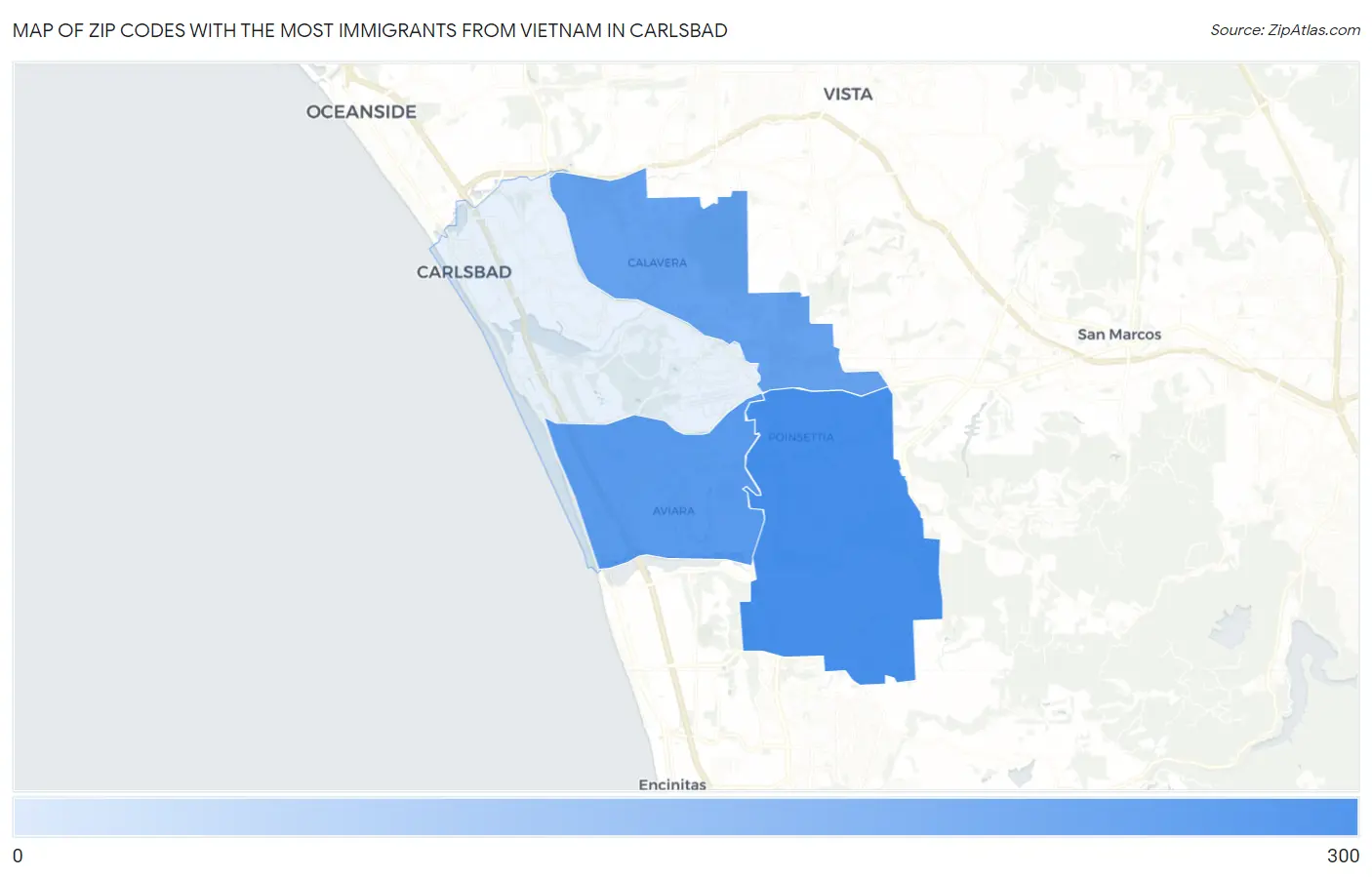 Zip Codes with the Most Immigrants from Vietnam in Carlsbad Map