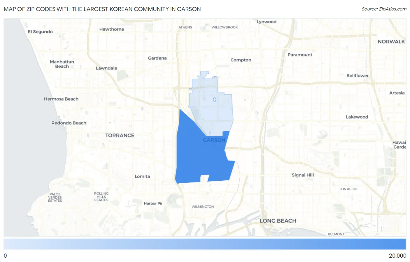 Zip Codes with the Largest Korean Community in Carson Map