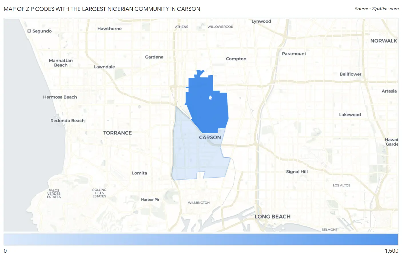 Zip Codes with the Largest Nigerian Community in Carson Map