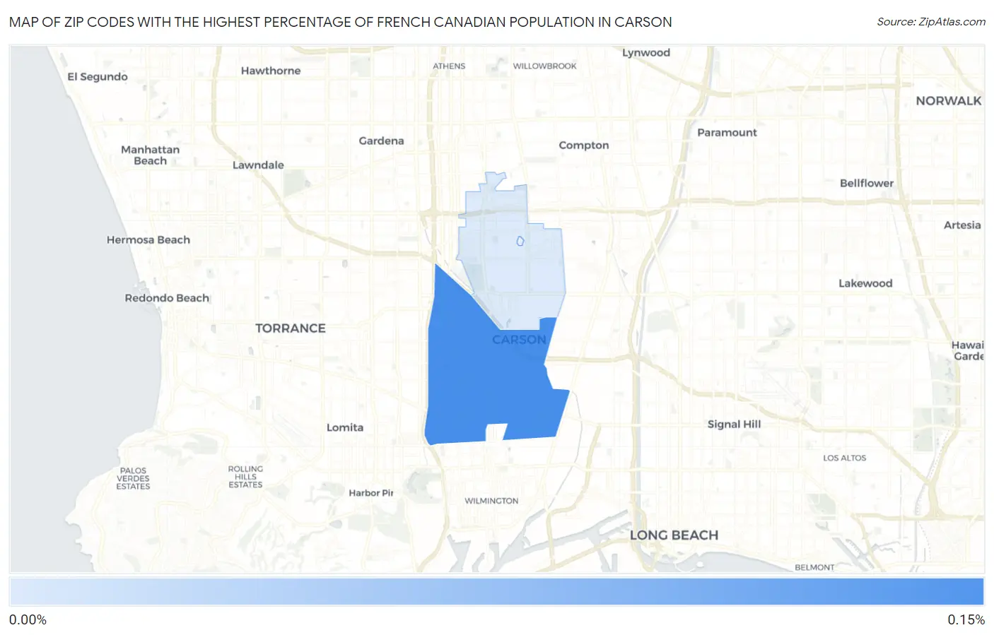 Zip Codes with the Highest Percentage of French Canadian Population in Carson Map