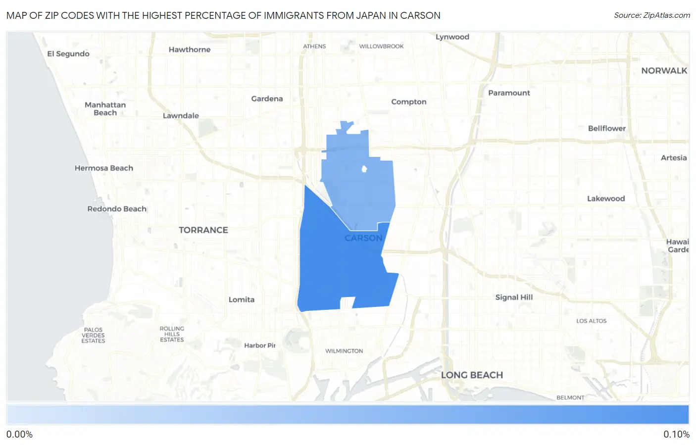 Zip Codes with the Highest Percentage of Immigrants from Japan in Carson Map