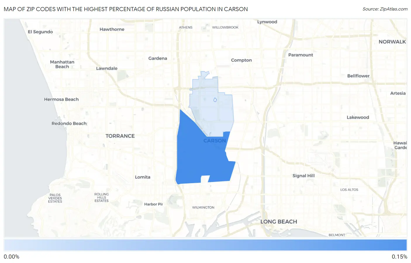 Zip Codes with the Highest Percentage of Russian Population in Carson Map