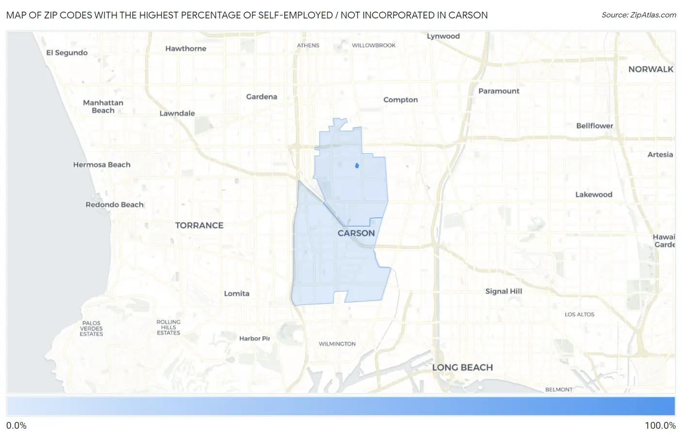Zip Codes with the Highest Percentage of Self-Employed / Not Incorporated in Carson Map