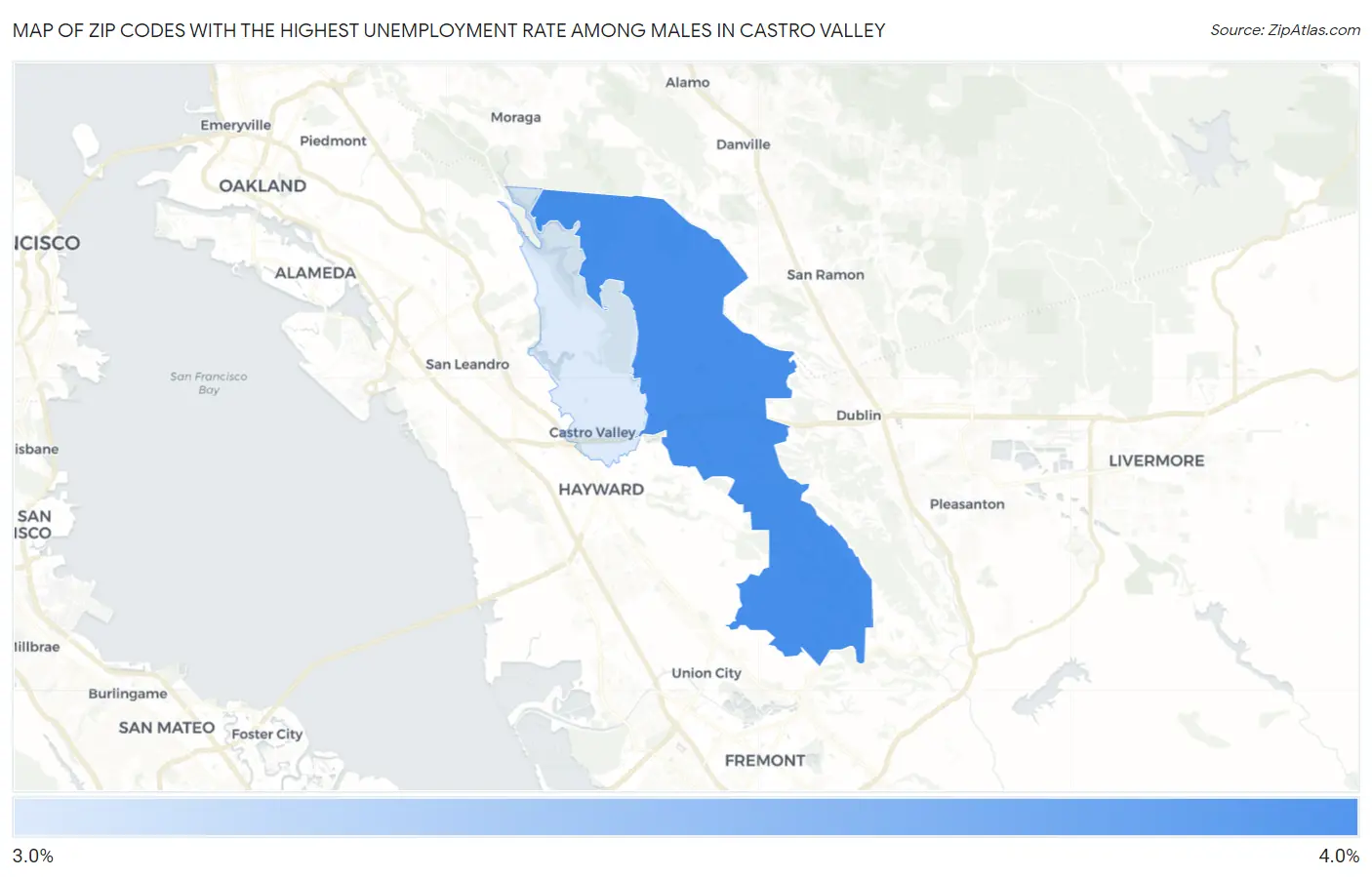 Zip Codes with the Highest Unemployment Rate Among Males in Castro Valley Map