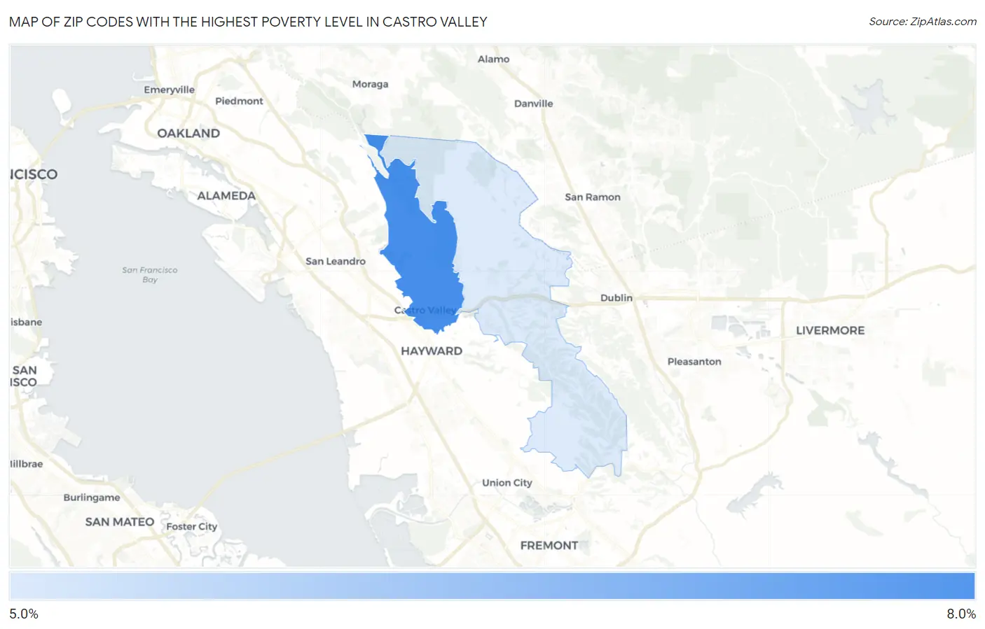 Zip Codes with the Highest Poverty Level in Castro Valley Map
