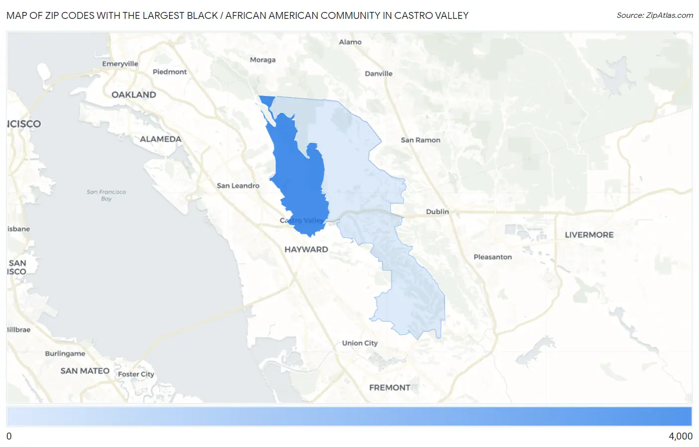 Zip Codes with the Largest Black / African American Community in Castro Valley Map