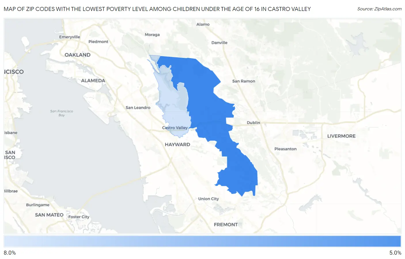 Zip Codes with the Lowest Poverty Level Among Children Under the Age of 16 in Castro Valley Map