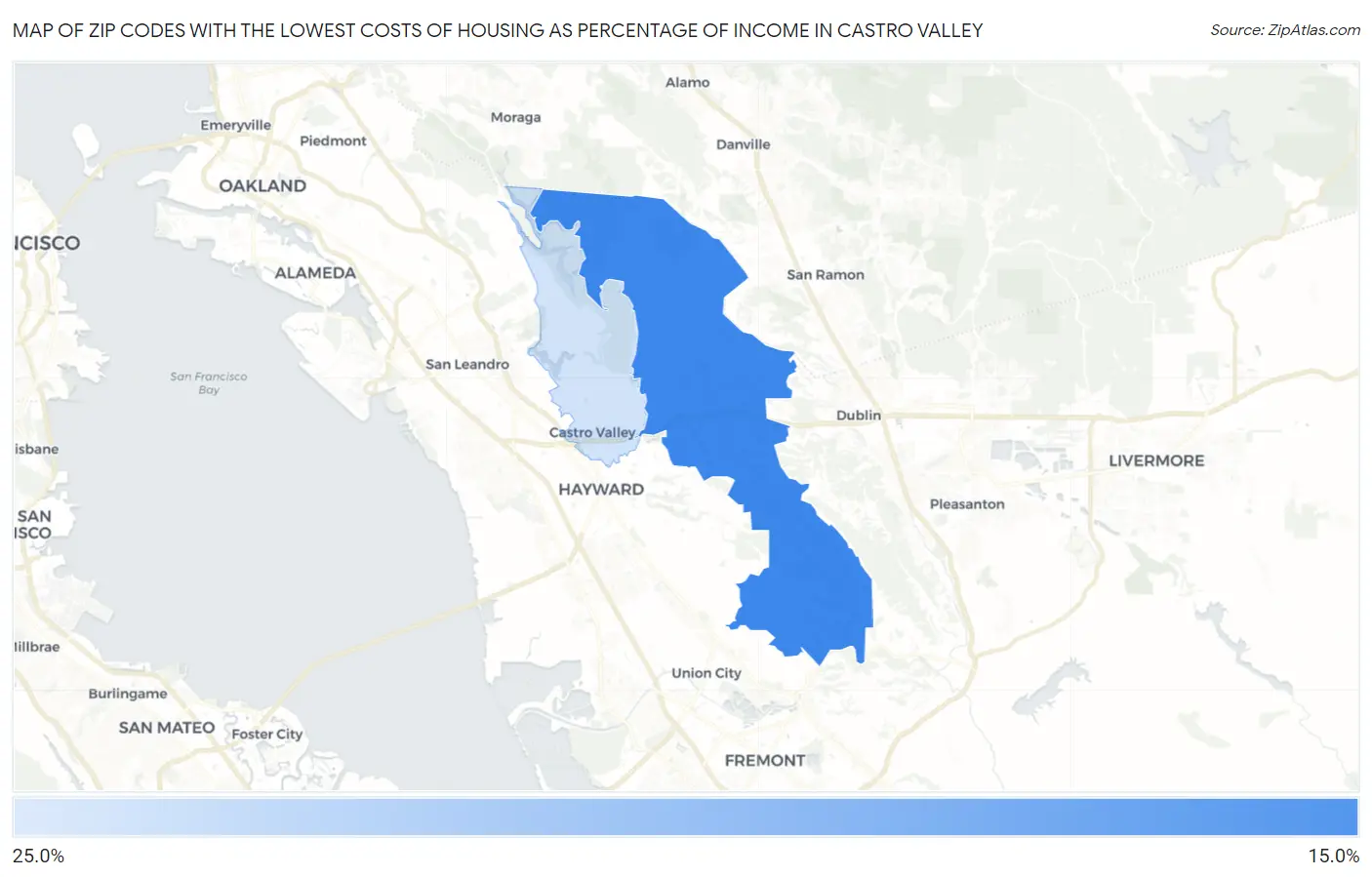 Zip Codes with the Lowest Costs of Housing as Percentage of Income in Castro Valley Map