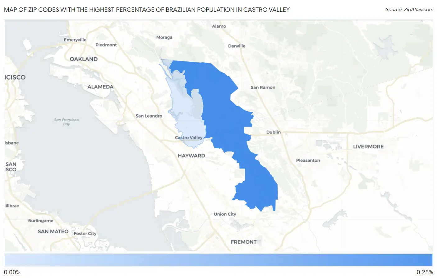 Zip Codes with the Highest Percentage of Brazilian Population in Castro Valley Map