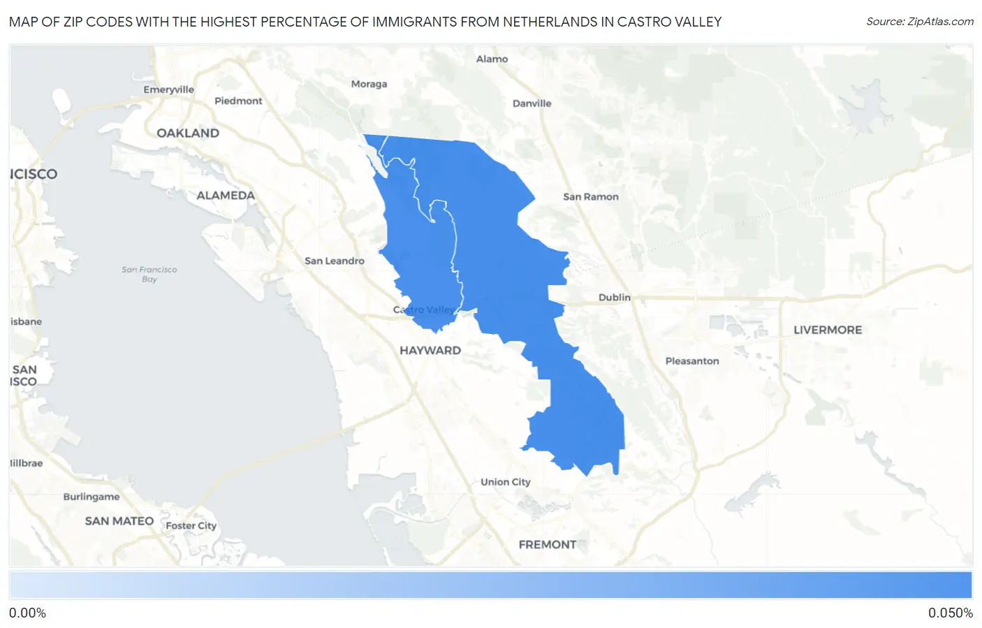 Zip Codes with the Highest Percentage of Immigrants from Netherlands in Castro Valley Map