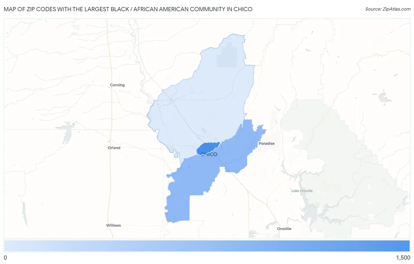 Zip Codes with the Largest Black / African American Community in Chico Map