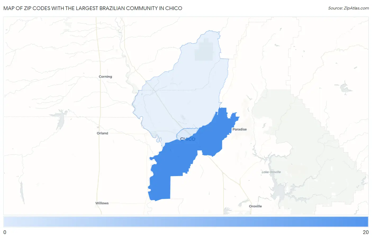 Zip Codes with the Largest Brazilian Community in Chico Map