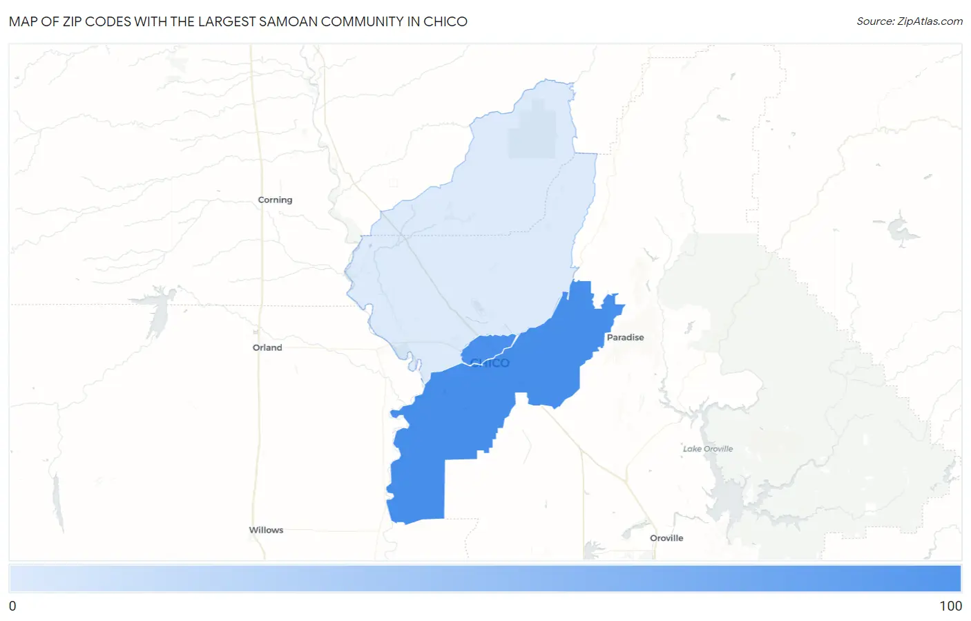 Zip Codes with the Largest Samoan Community in Chico Map