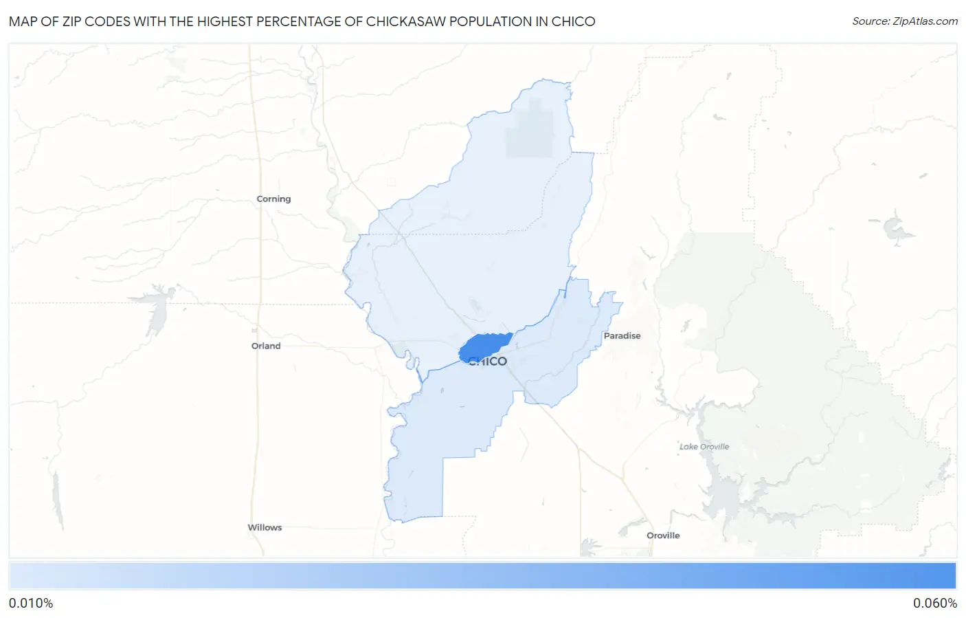 Zip Codes with the Highest Percentage of Chickasaw Population in Chico Map