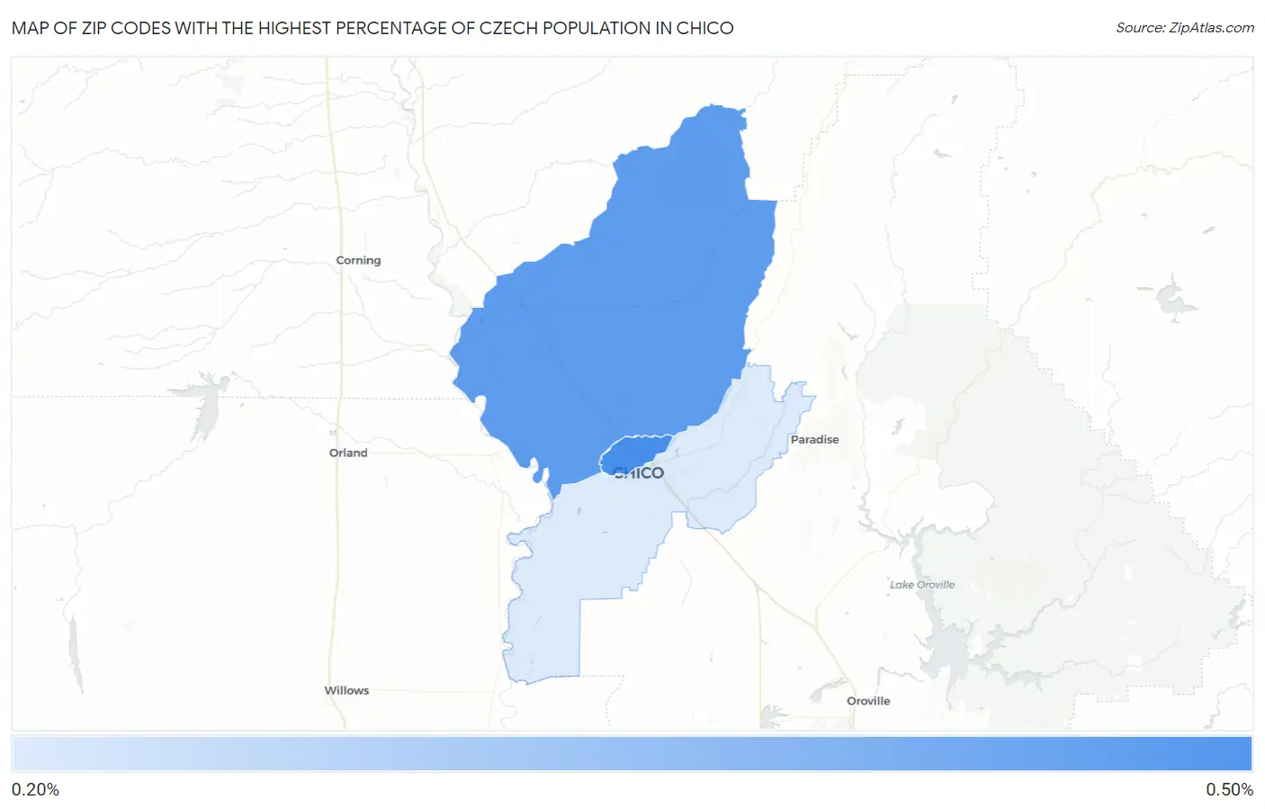 Zip Codes with the Highest Percentage of Czech Population in Chico Map