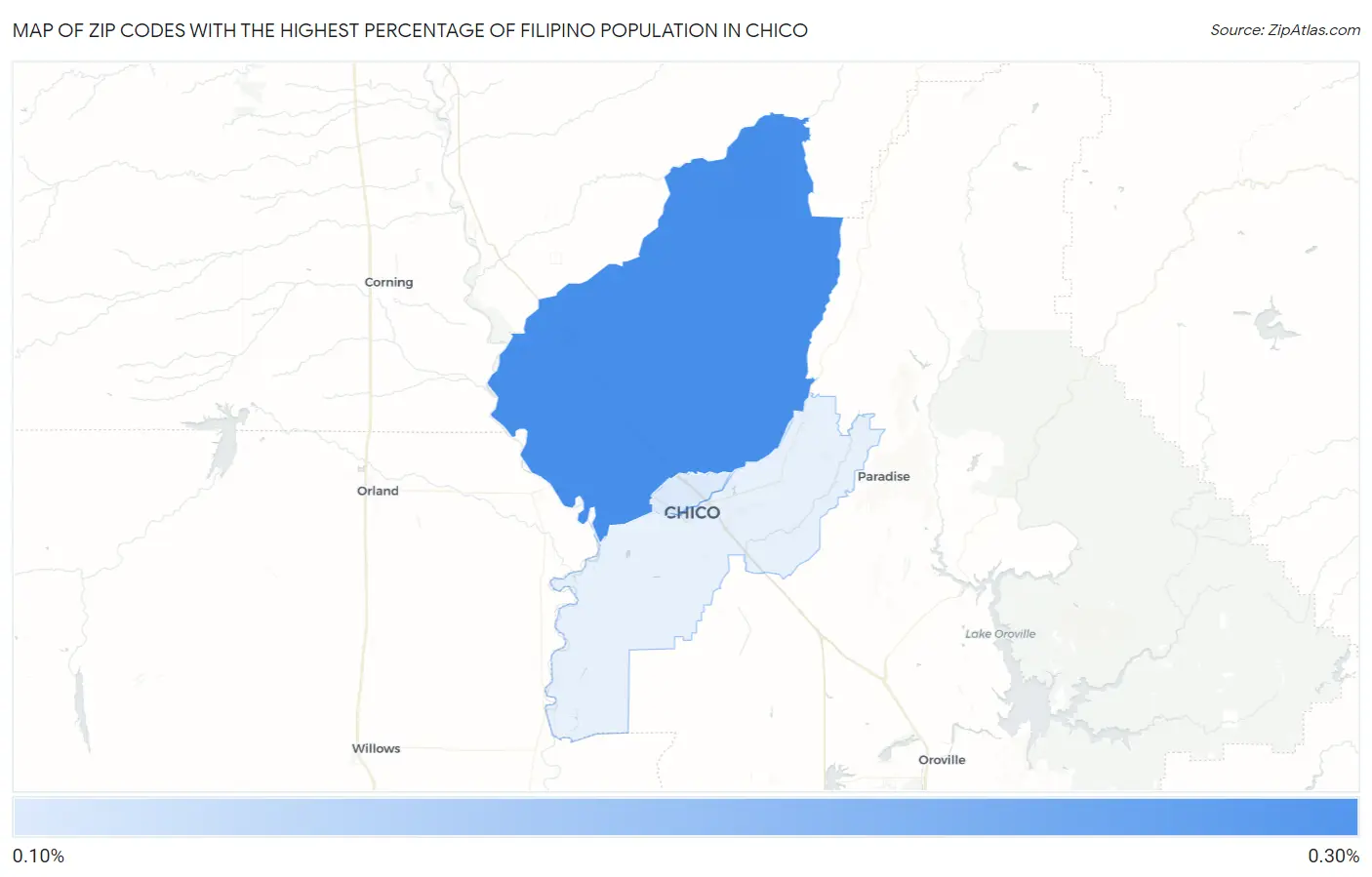 Zip Codes with the Highest Percentage of Filipino Population in Chico Map