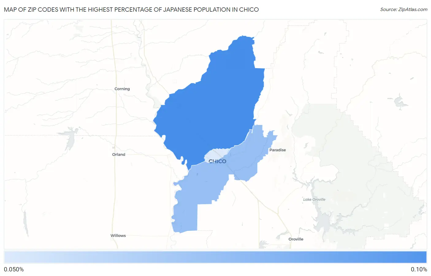 Zip Codes with the Highest Percentage of Japanese Population in Chico Map
