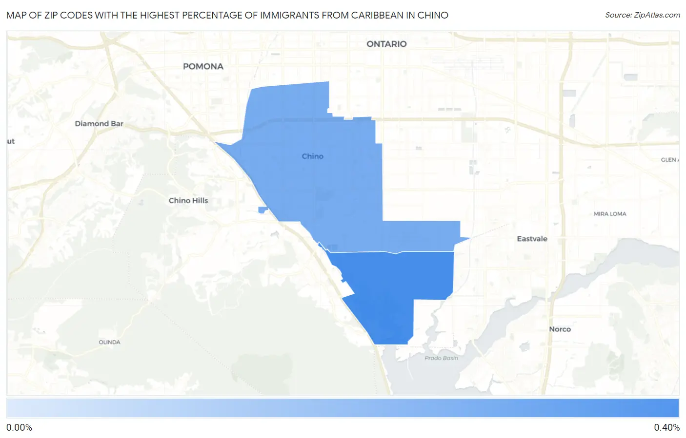 Zip Codes with the Highest Percentage of Immigrants from Caribbean in Chino Map
