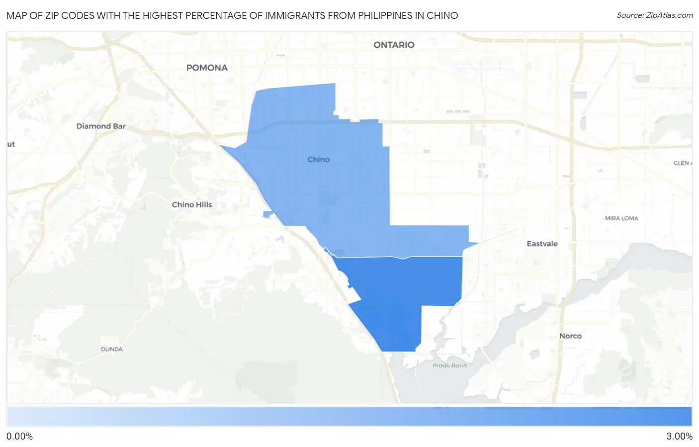 Zip Codes with the Highest Percentage of Immigrants from Philippines in Chino Map