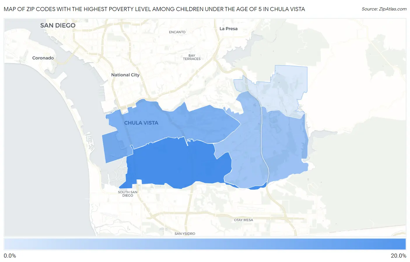 Zip Codes with the Highest Poverty Level Among Children Under the Age of 5 in Chula Vista Map