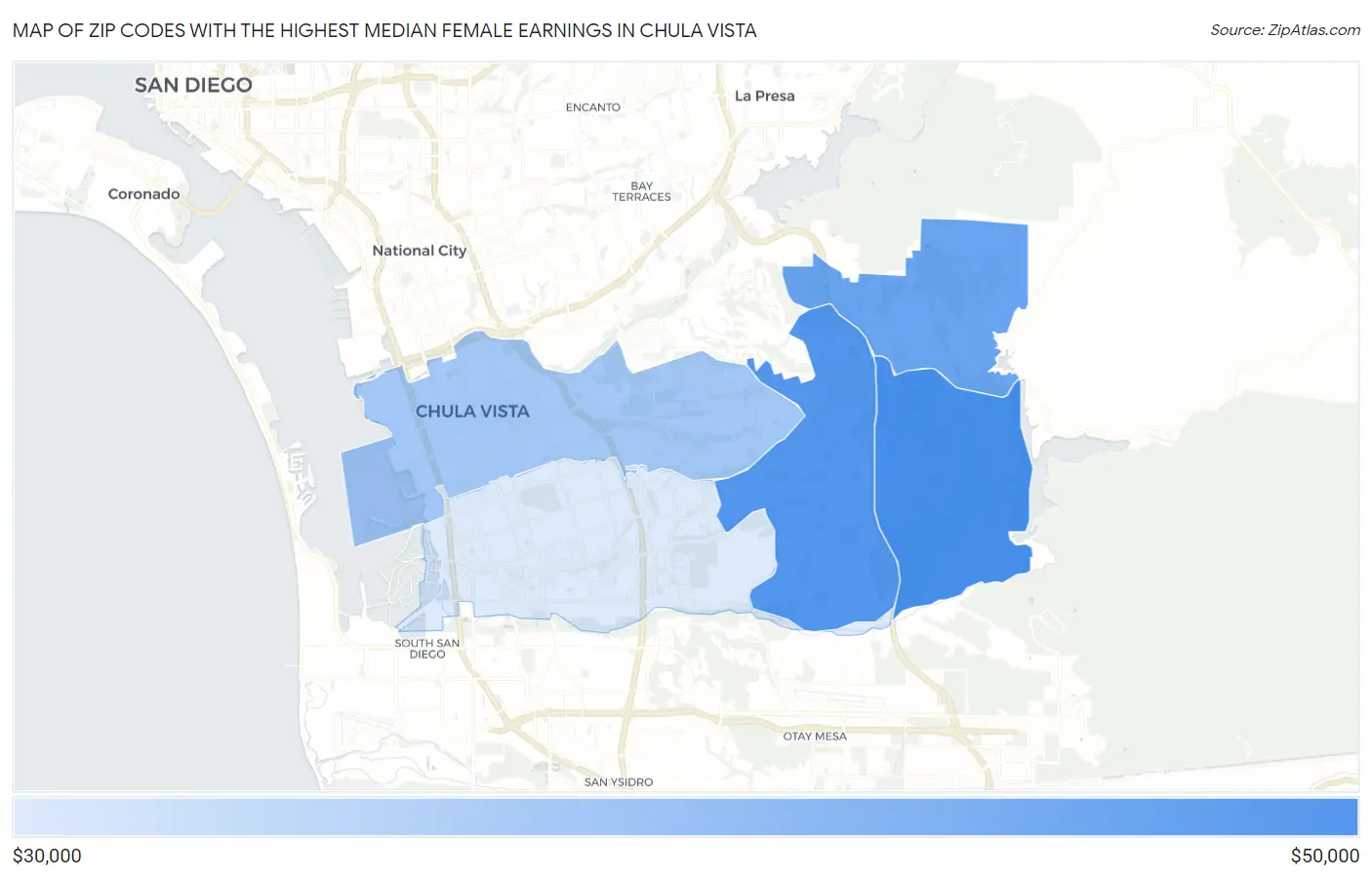Zip Codes with the Highest Median Female Earnings in Chula Vista Map