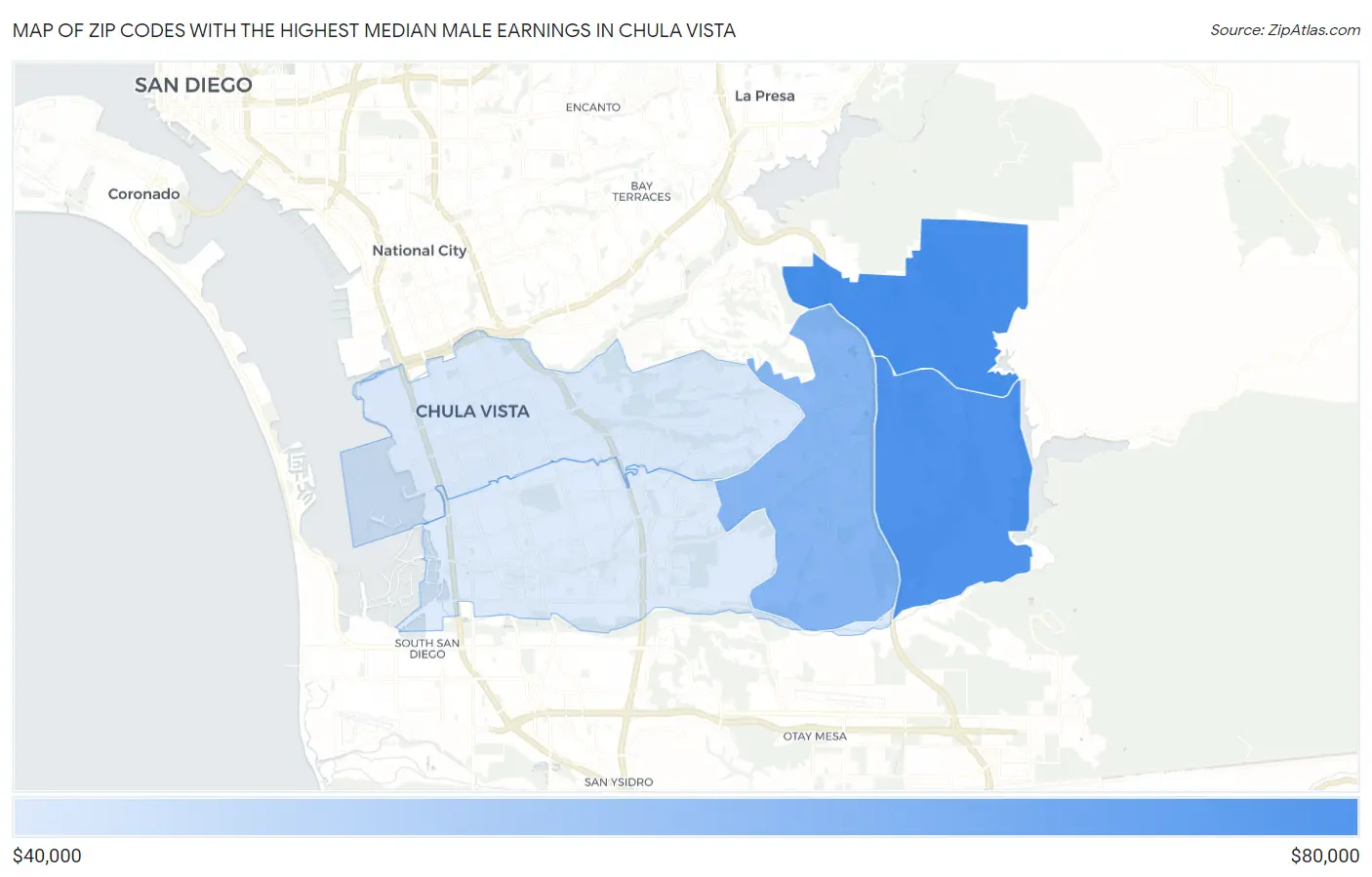 Zip Codes with the Highest Median Male Earnings in Chula Vista Map