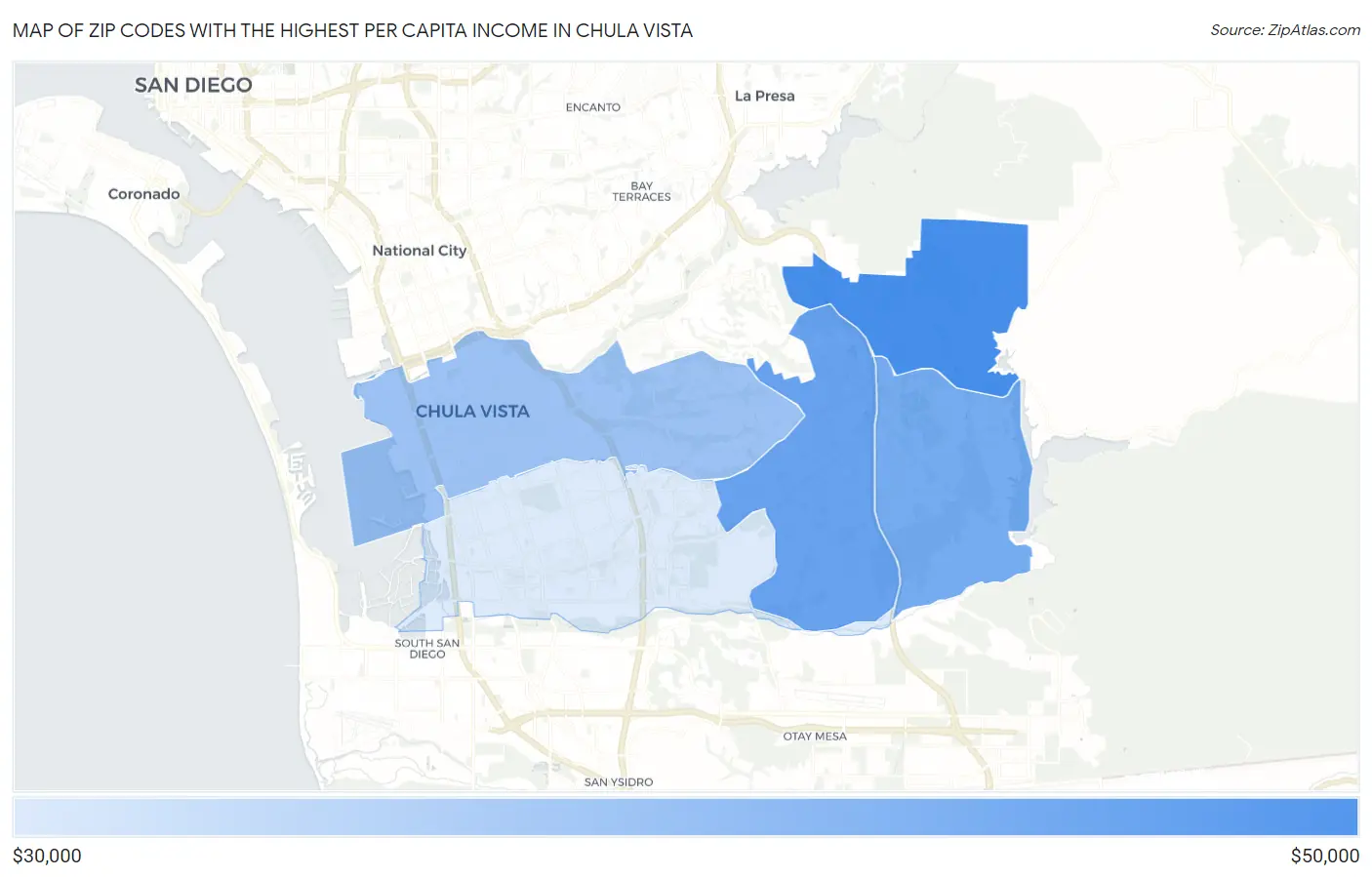 Zip Codes with the Highest Per Capita Income in Chula Vista Map