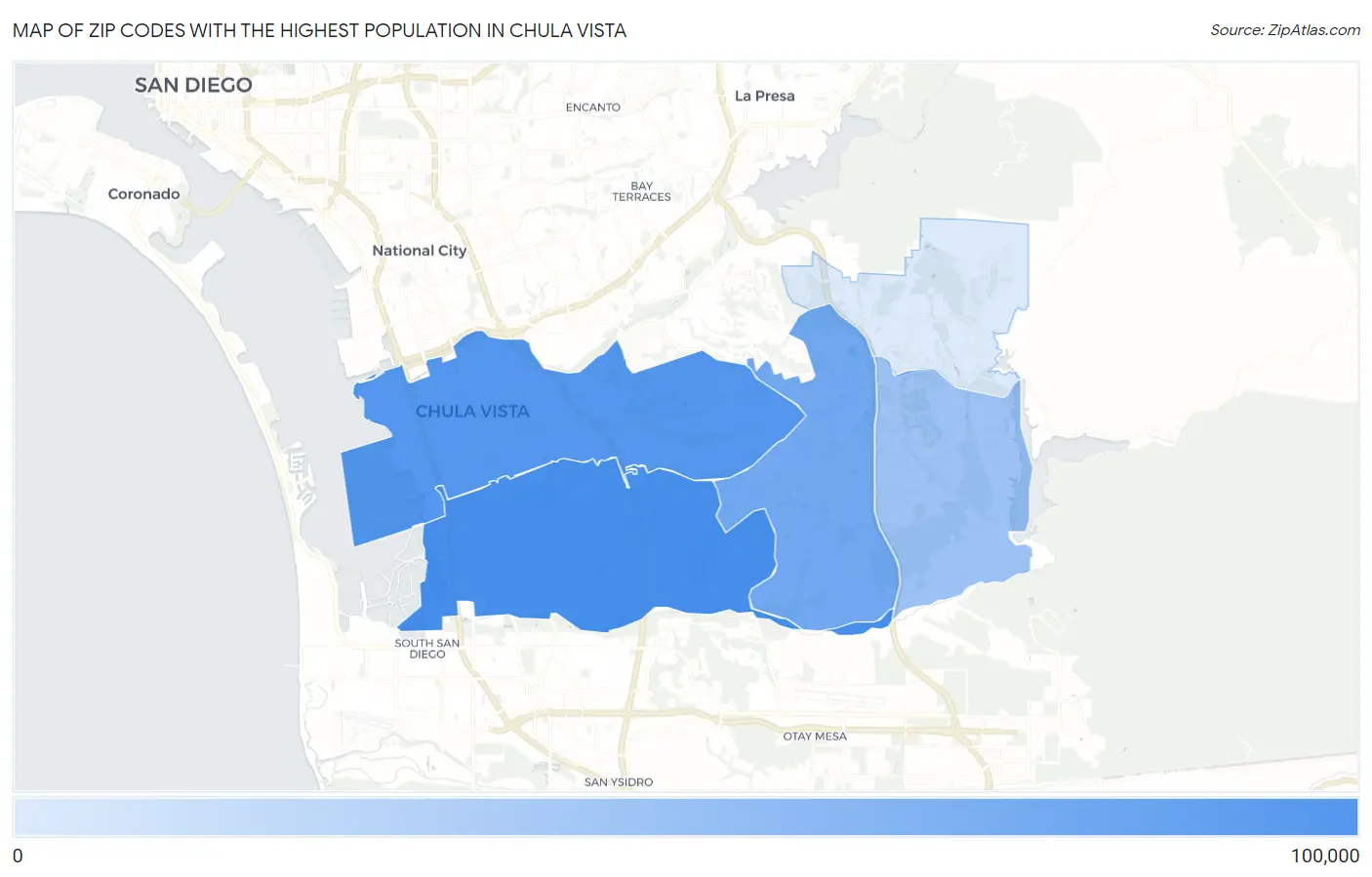 Zip Codes with the Highest Population in Chula Vista Map