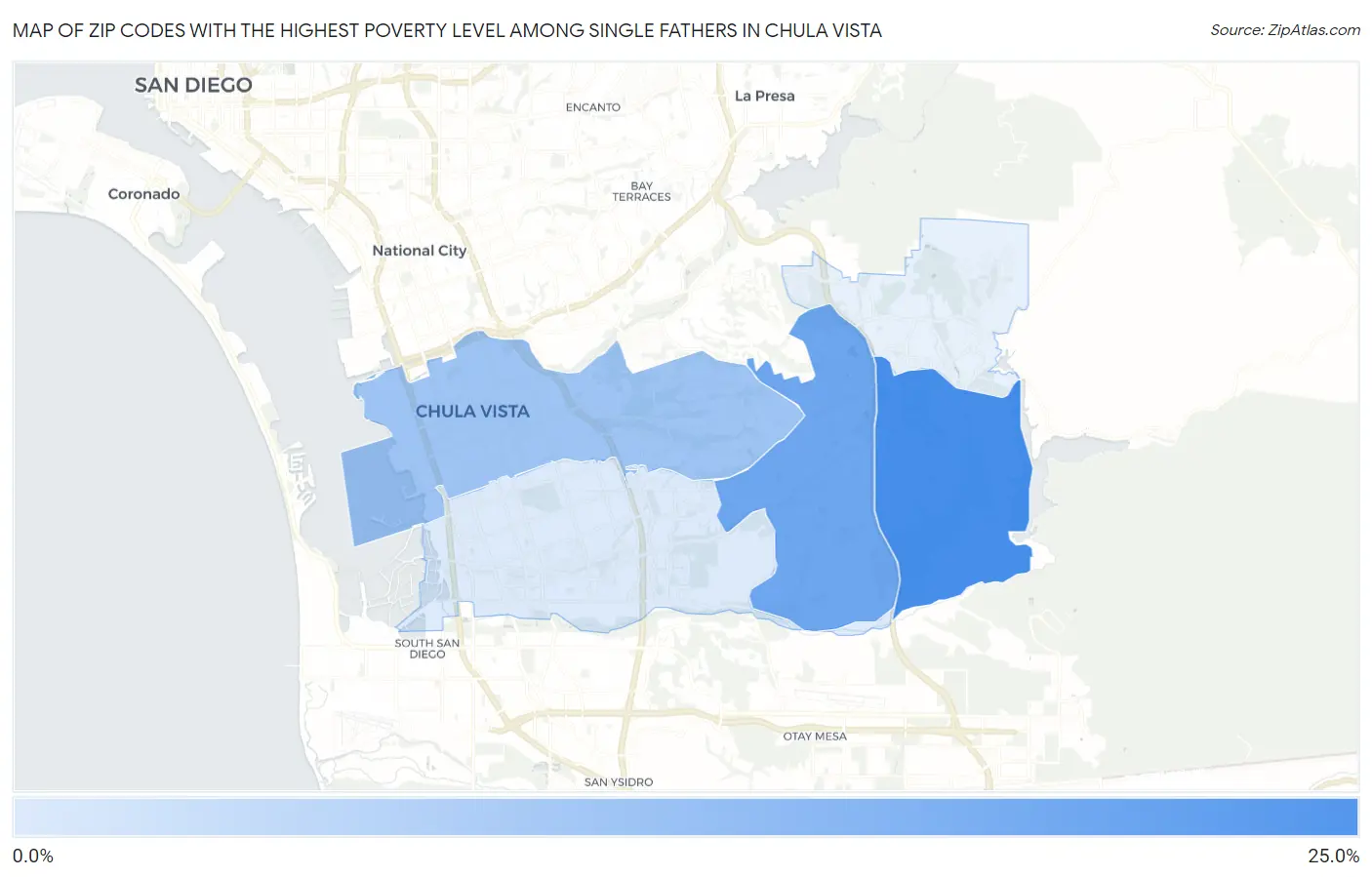 Zip Codes with the Highest Poverty Level Among Single Fathers in Chula Vista Map