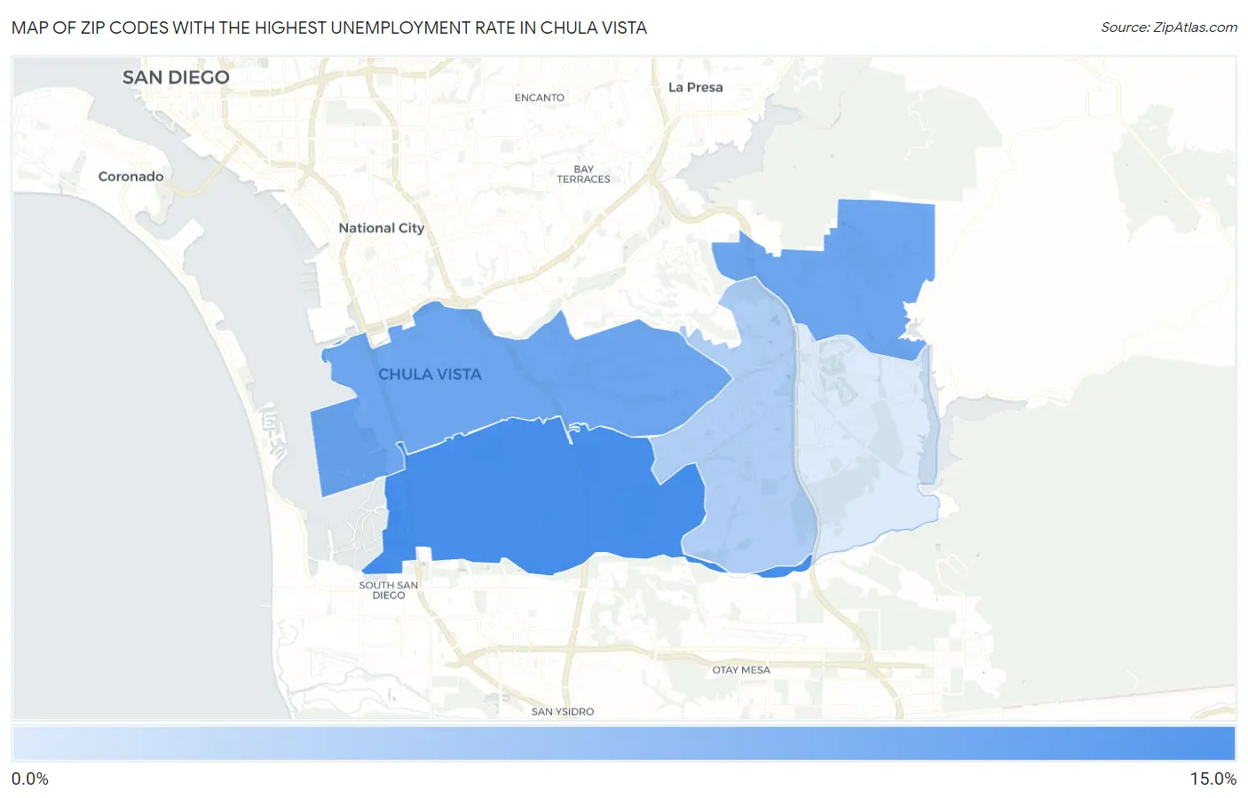 Zip Codes with the Highest Unemployment Rate in Chula Vista Map