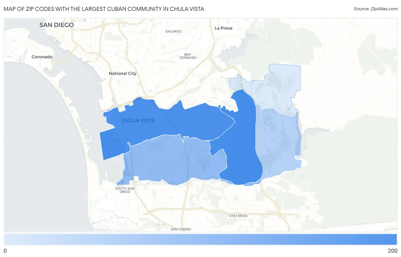 Zip Codes with the Largest Cuban Community in Chula Vista Map