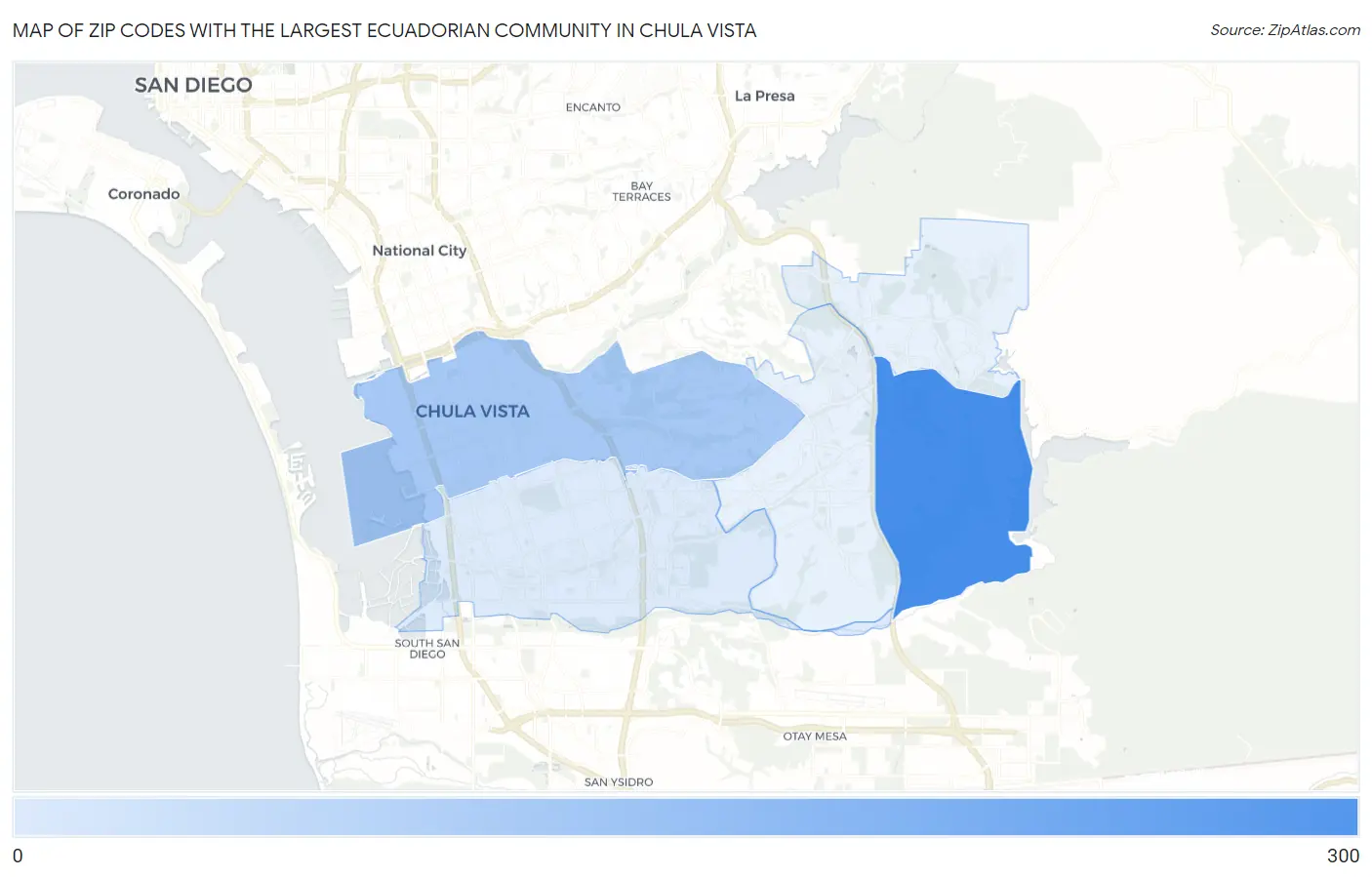 Zip Codes with the Largest Ecuadorian Community in Chula Vista Map