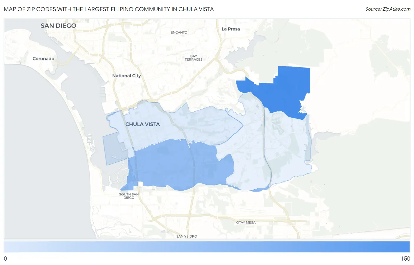 Zip Codes with the Largest Filipino Community in Chula Vista Map