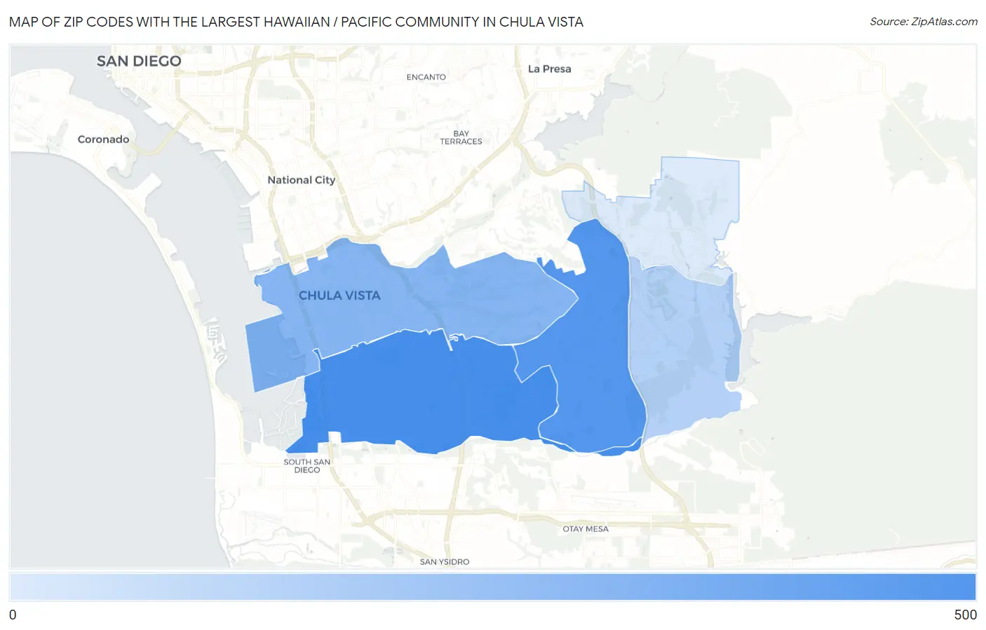 Zip Codes with the Largest Hawaiian / Pacific Community in Chula Vista Map