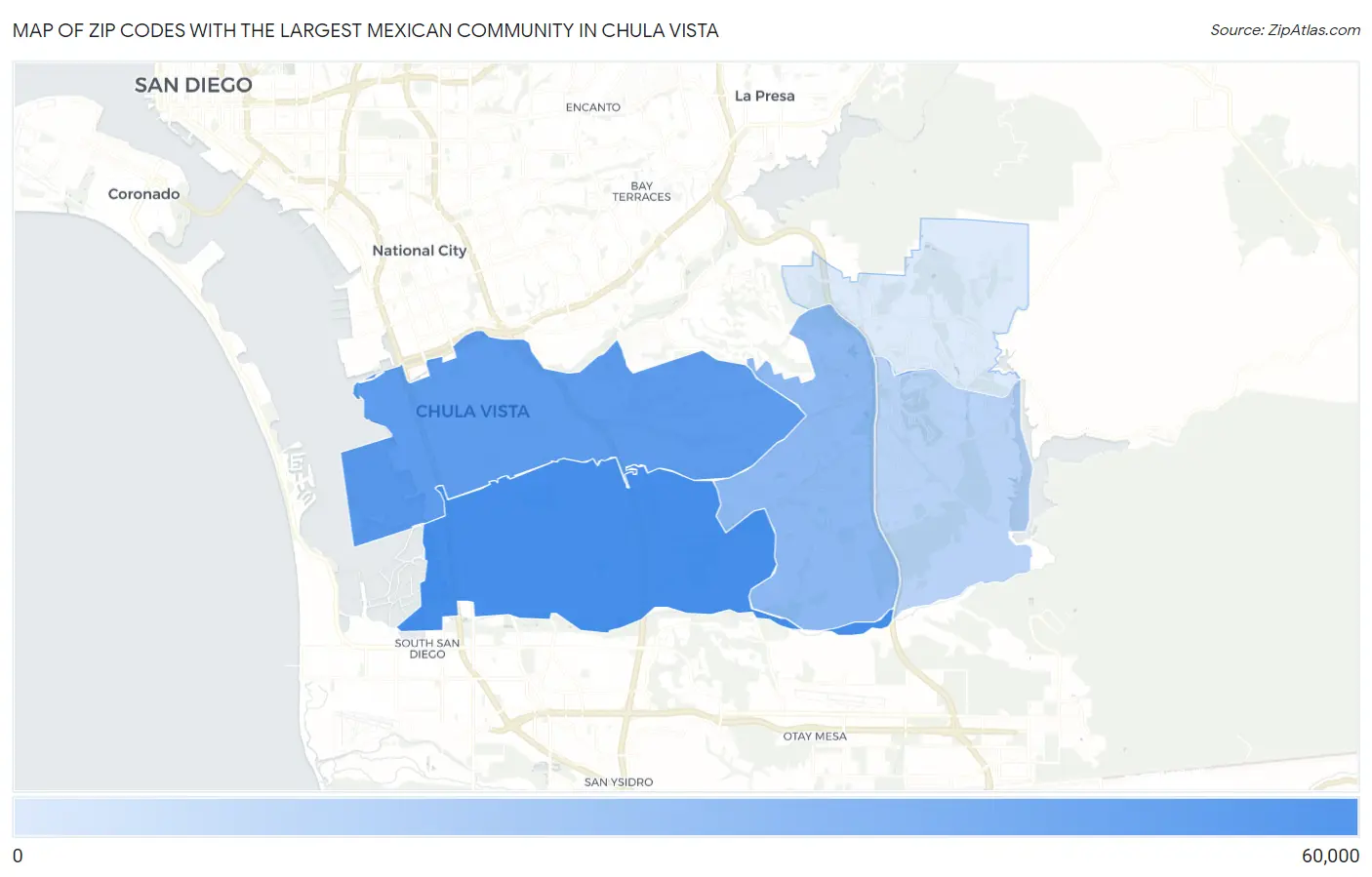 Zip Codes with the Largest Mexican Community in Chula Vista Map