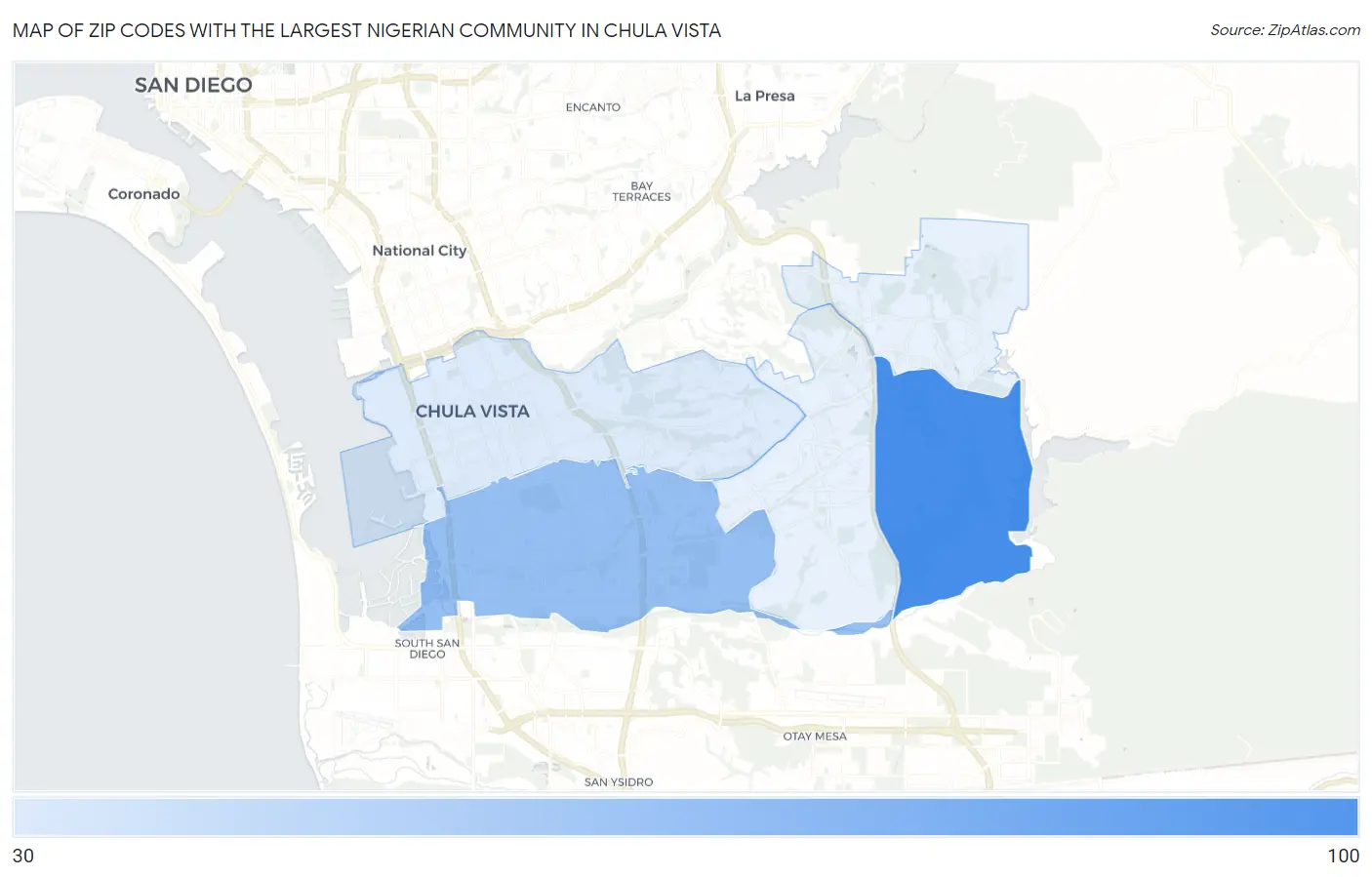 Zip Codes with the Largest Nigerian Community in Chula Vista Map